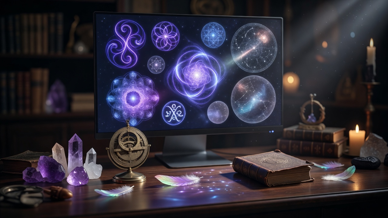 Mystical visual assets of custom gaming layouts and digital monster templates shown on a dual monitor workspace